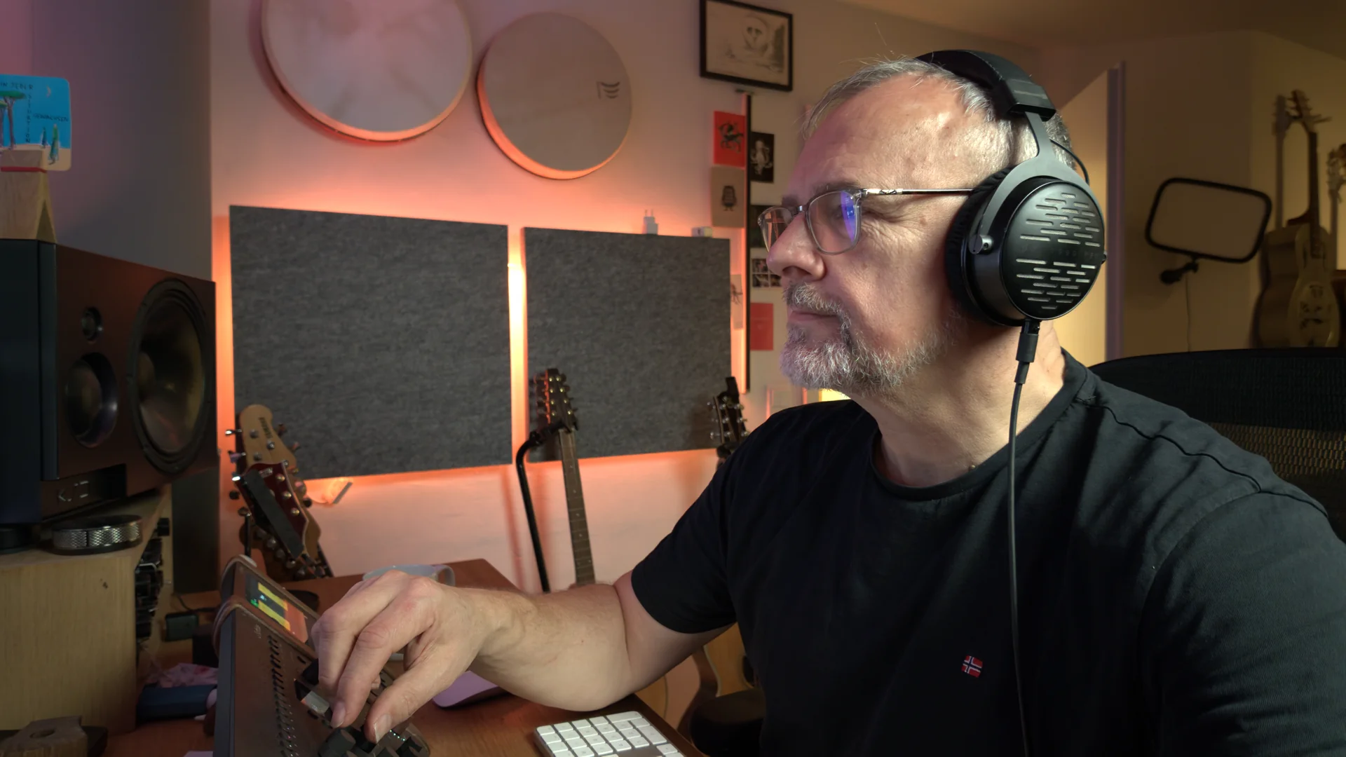 Martin Schroer composing and recording music in his studio